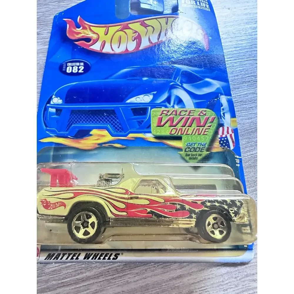 Hot Wheels 2002 '68 El Camino #82 White w/Red Flames Blue Stars New Hotwheel H53